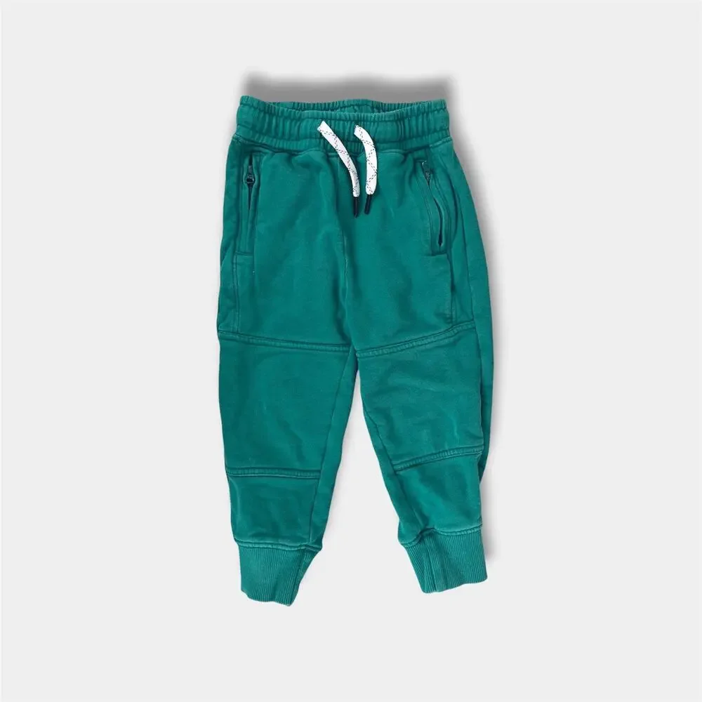 Hanna Andersson Slim Fit French Terry Double Knee Sweatpants Green 90 cm 3T